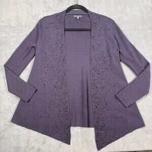 Eileen Fisher Purple Beaded Cardigan Open Sweater, Size Petite Small 100% Merino
